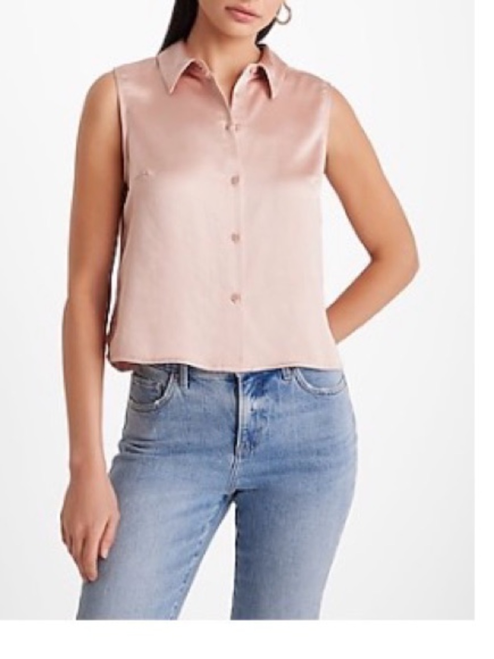 Express Sleeveless Satin Button-Front Shell in Blush